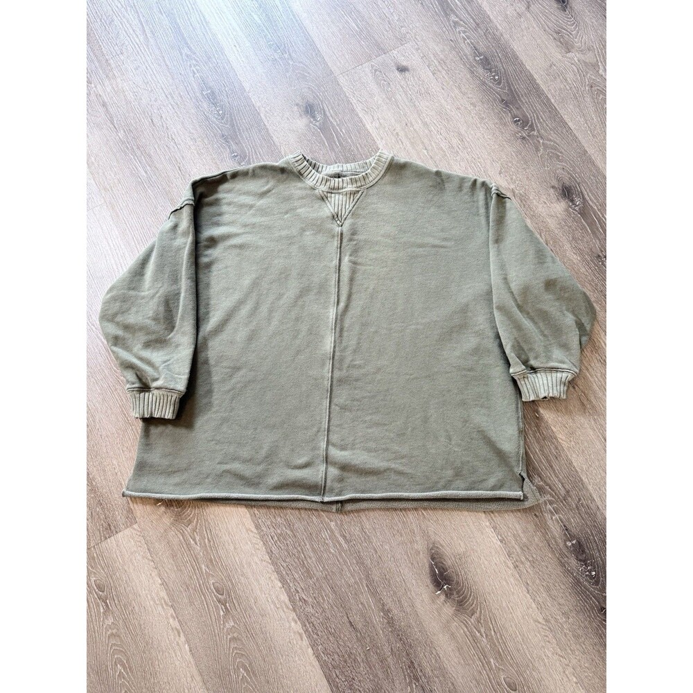 Aerie‎ Down to Earth Crewneck Sweatshirt Olive Green Relaxed Oversized Sz M Boho